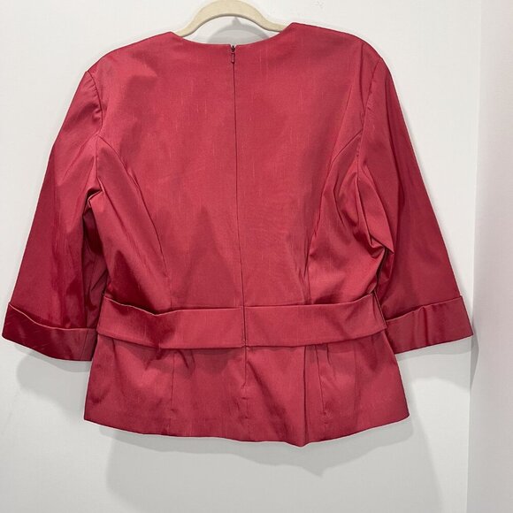 Alex Evenings Pink Jacket Cuffed 3/4 Sleeve Jeweled Brooch Front Closure Sz XL - Picture 2 of 5